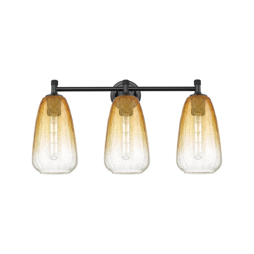 Innovations Brookhaven Almond 24in 3-Light Bath Vanity | Industrial Matte Black and Amber Glass | Bathroom Vanity | Model 434-3W-BK-G480-6AM
