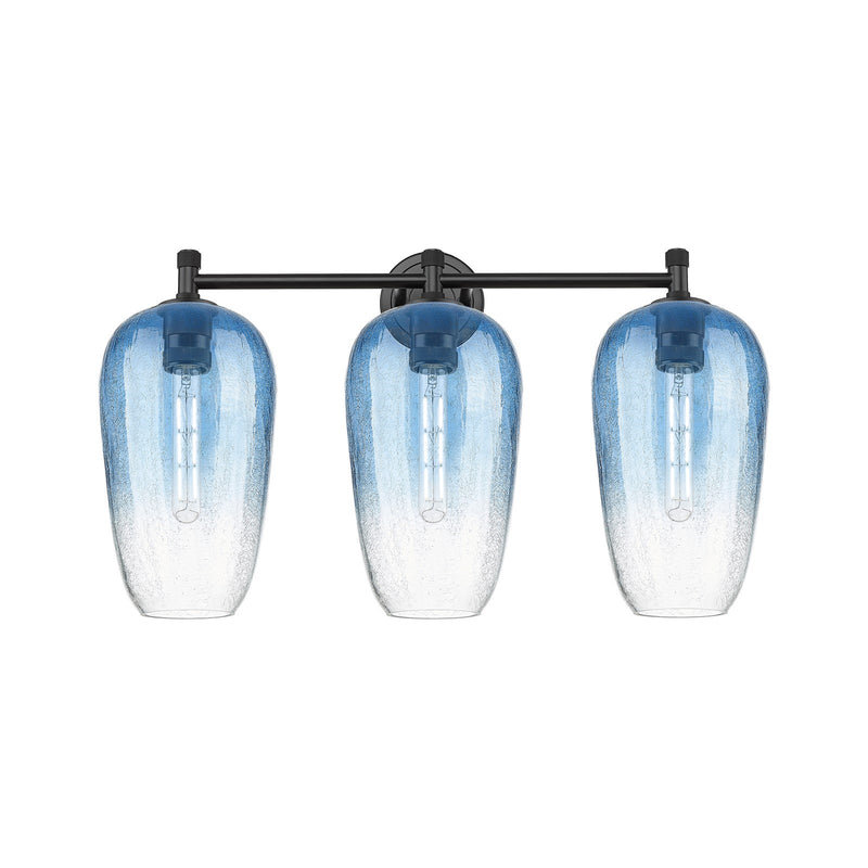 Innovations Brookhaven Flute 25in 3-Light Bath Vanity | Industrial Matte Black and Sapphire Blue Glass | Bathroom & Powder | Model 434-3W-BK-G484-7SB
