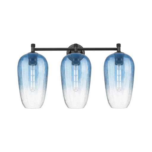 Innovations Brookhaven Flute 25in 3-Light Bath Vanity | Industrial Matte Black and Sapphire Blue Glass | Bathroom & Powder | Model 434-3W-BK-G484-7SB