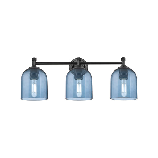 Innovations Bella 23in 3-Light Bath Vanity | Industrial Matte Black and Blue Glass | Bathroom & Powder Room | Model 434-3W-BK-G558-6BL