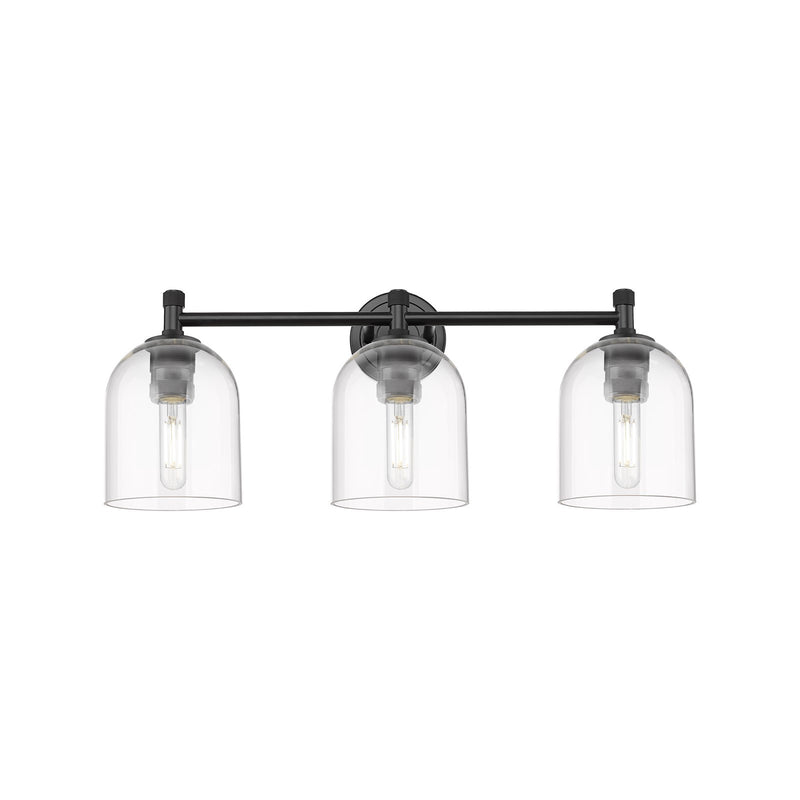 Innovations Bella 23in 3-Light Bath Vanity | Industrial Matte Black and Clear Glass | Bathroom & Powder Room | Model 434-3W-BK-G558-6CL