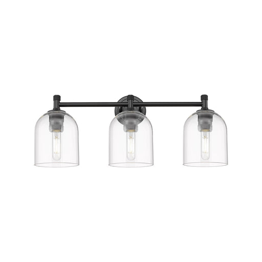 Innovations Bella 23in 3-Light Bath Vanity | Industrial Matte Black and Clear Glass | Bathroom & Powder Room | Model 434-3W-BK-G558-6CL