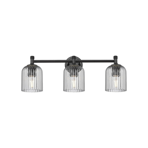 Innovations Crown Point 23in 3-Light Bath Vanity | Industrial Matte Black and Light Smoke Glass | Bathroom & Powder Room | Model 434-3W-BK-G559-5SM