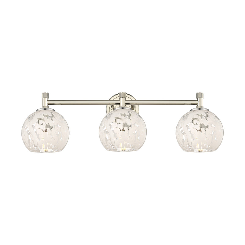 Innovations White Mouchette 24in 3-Light Bath Vanity | Industrial Polished Nickel and White Mouchette Glass | Bathroom | Model 434-3W-PN-G1216-6WM