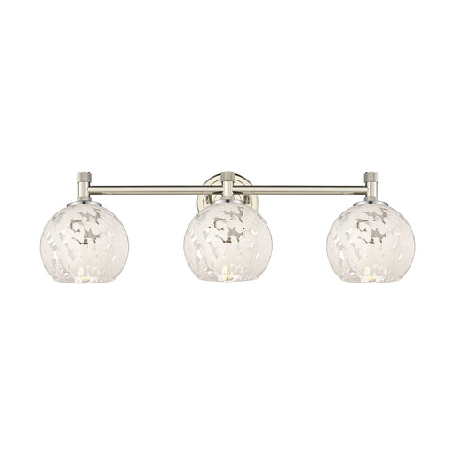 Innovations White Mouchette 24in 3-Light Bath Vanity | Industrial Polished Nickel and White Mouchette Glass | Bathroom | Model 434-3W-PN-G1216-6WM