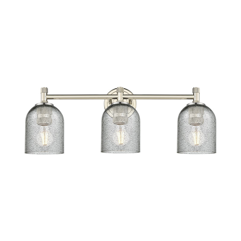Innovations Caledonia 23in 3-Light Bath Vanity | Industrial Polished Nickel and Charcoal Glass | Bathroom & Powder Room | Model 434-3W-PN-G257