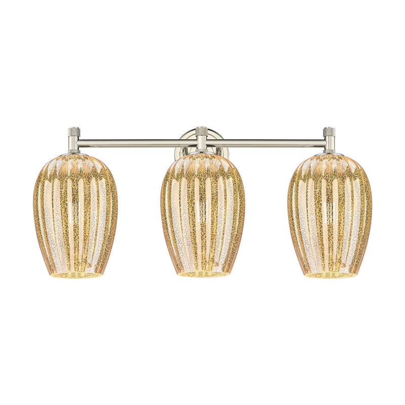 Innovations Preston Flute 24in 3-Light Bath Vanity Light | Industrial Polished Nickel and Mercury Glass | Bathroom Vanity | Model 434-3W-PN-G457-6ME