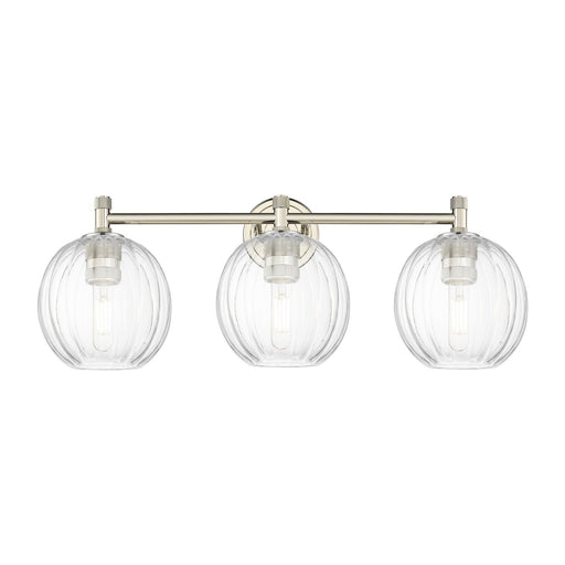 Innovations Preston Globe 25in 3-Light Bath Vanity Light | Industrial Polished Nickel and Clear Glass | Bathroom Vanity | Model 434-3W-PN-G458-7CL