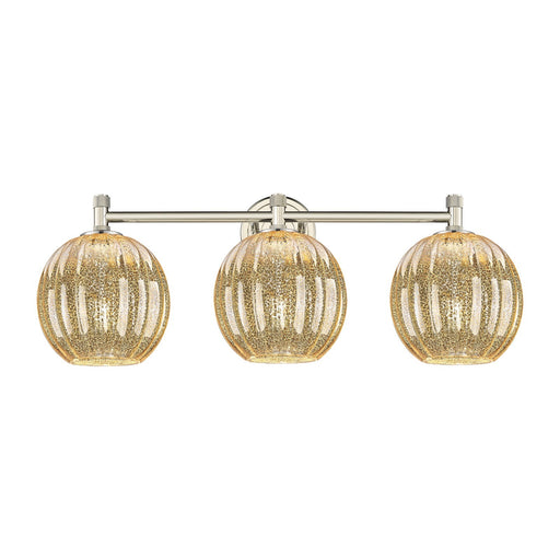 Innovations Preston Globe 25in 3-Light Bath Vanity Light | Industrial Polished Nickel and Mercury Glass | Bathroom Vanity | Model 434-3W-PN-G458-7ME