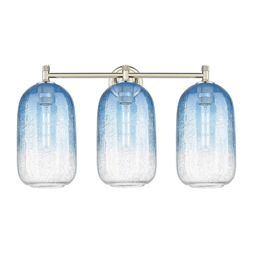 Innovations Brookhaven Cloche 25in 3-Light Bath Vanity Light | Industrial Polished Nickel and Sapphire Blue Glass | Model 434-3W-PN-G482-7SB