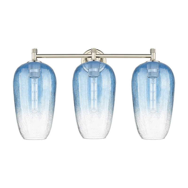 Innovations Brookhaven Flute 25in 3-Light Bath Vanity Light | Industrial Polished Nickel and Sapphire Blue Glass | Model 434-3W-PN-G484-7SB