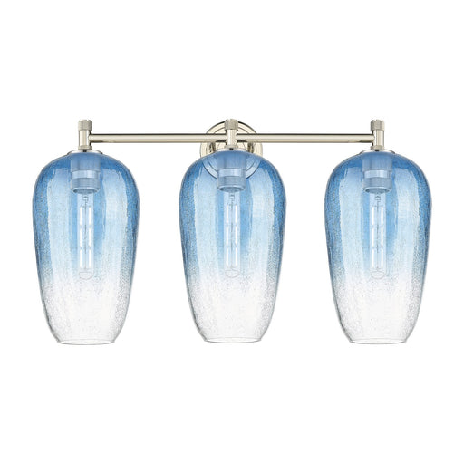 Innovations Brookhaven Flute 25in 3-Light Bath Vanity Light | Industrial Polished Nickel and Sapphire Blue Glass | Model 434-3W-PN-G484-7SB