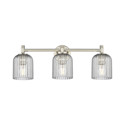Innovations Crown Point 23in 3-Light Bath Vanity Light | Industrial Polished Nickel and Light Smoke Glass | Bathroom | Model 434-3W-PN-G559-5SM