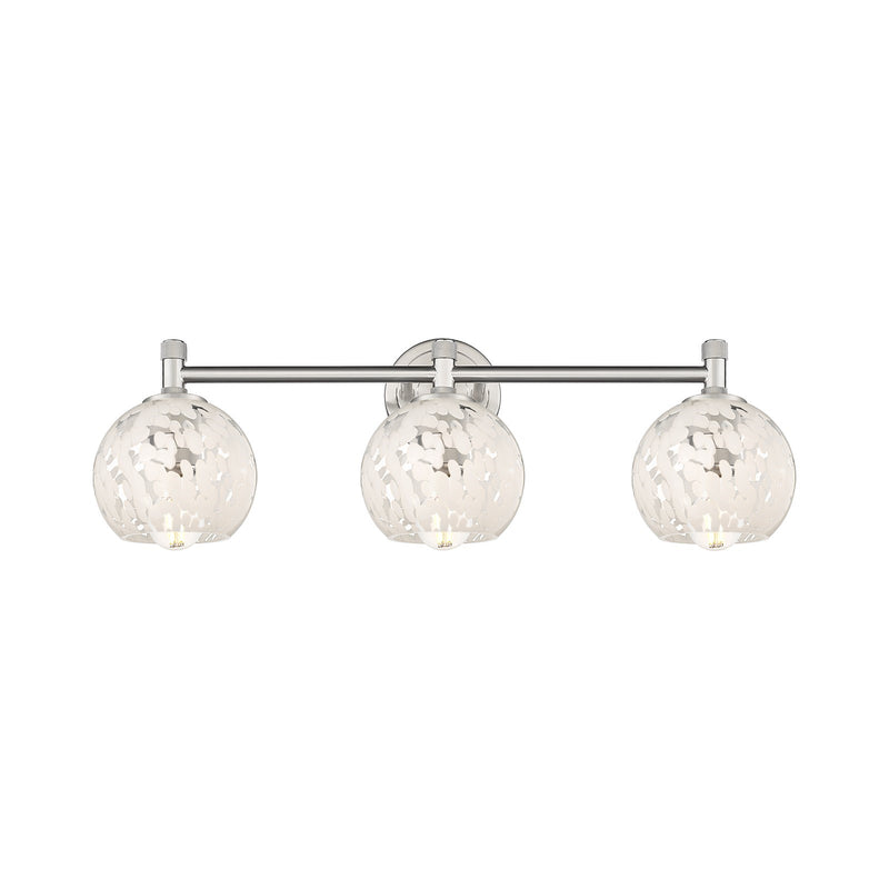 Innovations White Mouchette 24in 3-Light Bath Vanity Light | Industrial Satin Nickel and White Mouchette Glass | Bathroom | Model 434-3W-SN-G1216-6WM