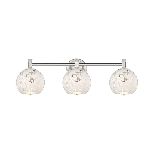 Innovations White Mouchette 24in 3-Light Bath Vanity Light | Industrial Satin Nickel and White Mouchette Glass | Bathroom | Model 434-3W-SN-G1216-6WM