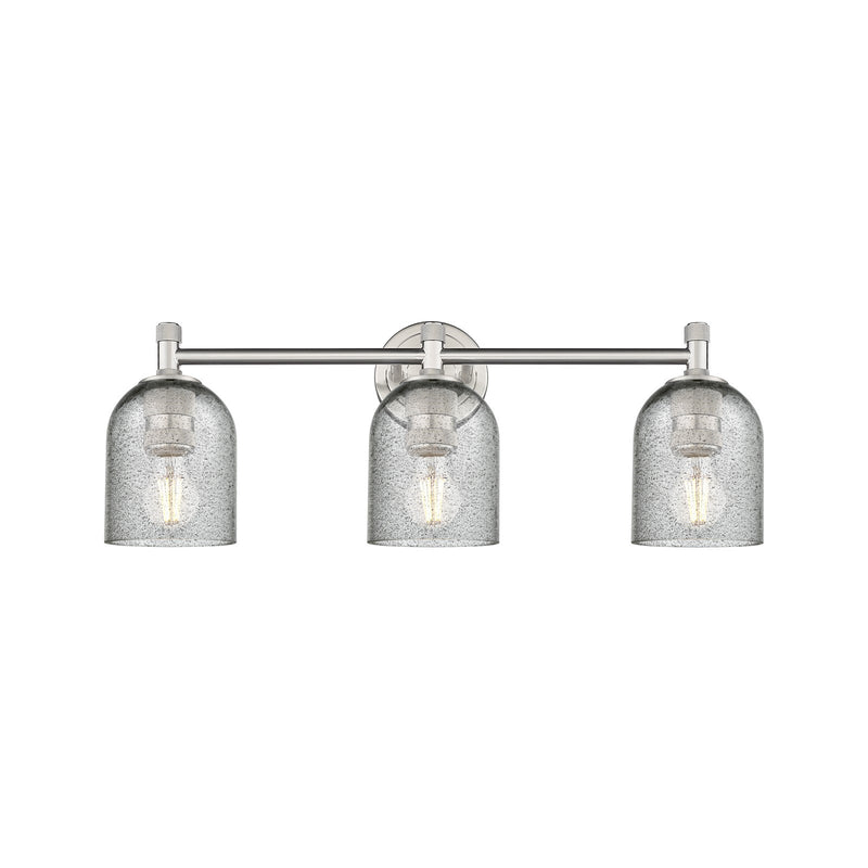 Innovations Caledonia 23in 3-Light Bath Vanity Light | Industrial Satin Nickel and Charcoal Glass | Bathroom Vanity | Model 434-3W-SN-G257