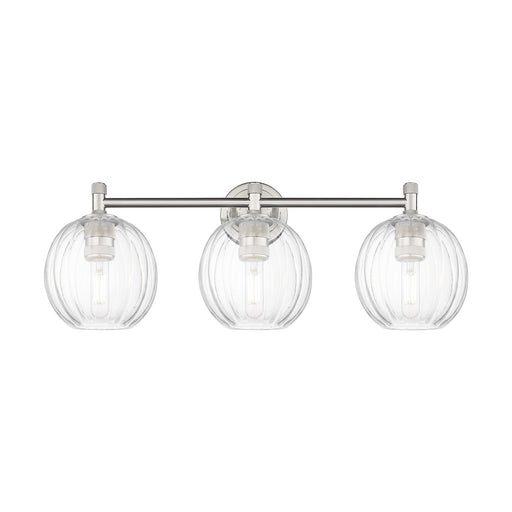 Innovations Preston Globe 25in 3-Light Bath Vanity Light | Industrial Satin Nickel and Clear Glass | Bathroom Vanity | Model 434-3W-SN-G458-7CL