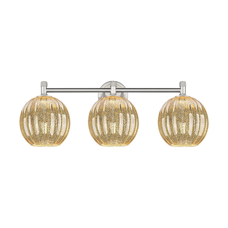 Innovations Preston Globe 25in 3-Light Bath Vanity | Industrial Satin Nickel and Mercury Glass | Bathroom & Powder Room | Model 434-3W-SN-G458-7ME
