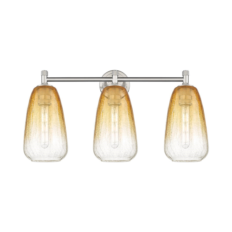 Innovations Brookhaven Almond 24in 3-Light Bath Vanity | Industrial Satin Nickel and Amber Glass | Bathroom & Powder Room | Model 434-3W-SN-G480-6AM
