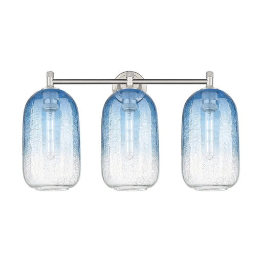 Innovations Brookhaven Cloche 25in 3-Light Bath Vanity | Industrial Satin Nickel and Sapphire Blue Glass | Bathroom Vanity | Model 434-3W-SN-G482-7SB