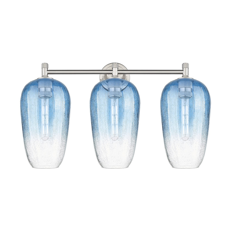 Innovations Brookhaven Flute 25in 3-Light Bath Vanity | Industrial Satin Nickel and Sapphire Blue Glass | Bathroom Vanity | Model 434-3W-SN-G484-7SB