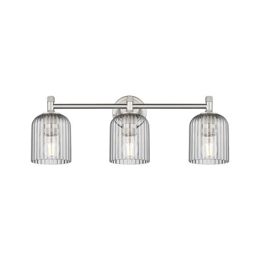 Innovations Crown Point 22.75in 3-Light Bath Vanity | Industrial Satin Nickel and Light Smoke Glass | Bathroom & Powder | Model 434-3W-SN-G559-5SM