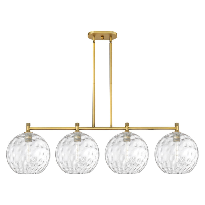 Innovations Athens Water Glass 52in 4-Light Island | Industrial Brushed Brass and Clear Glass | Kitchen Island & Dining | Model 434-4I-BB-G1215-12