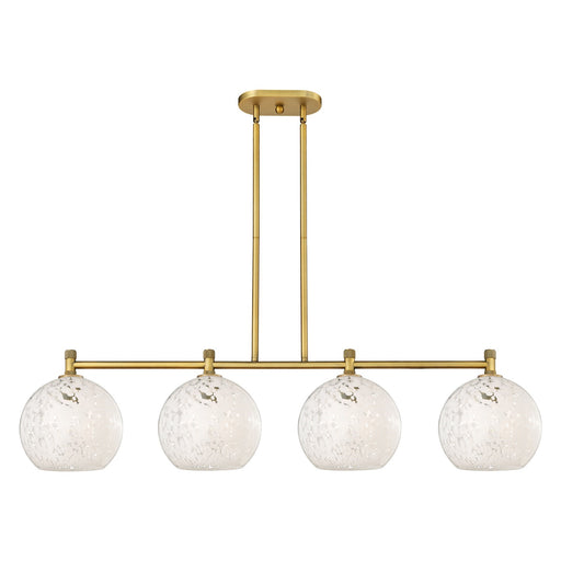 Innovations White Mouchette 50in 4-Light Island | Industrial Brushed Brass and White Glass | Kitchen Island & Dining | Model 434-4I-BB-G1216-10WM
