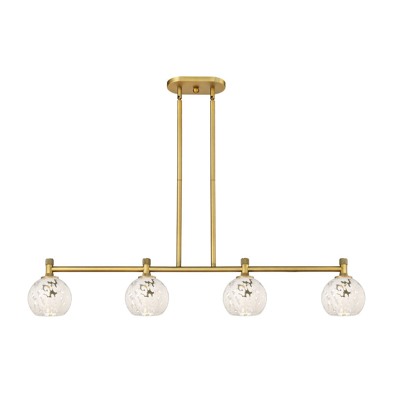 Innovations White Mouchette 46in 4-Light Island | Industrial Brushed Brass and White Glass | Kitchen Island & Dining Room | Model 434-4I-BB-G1216-6WM