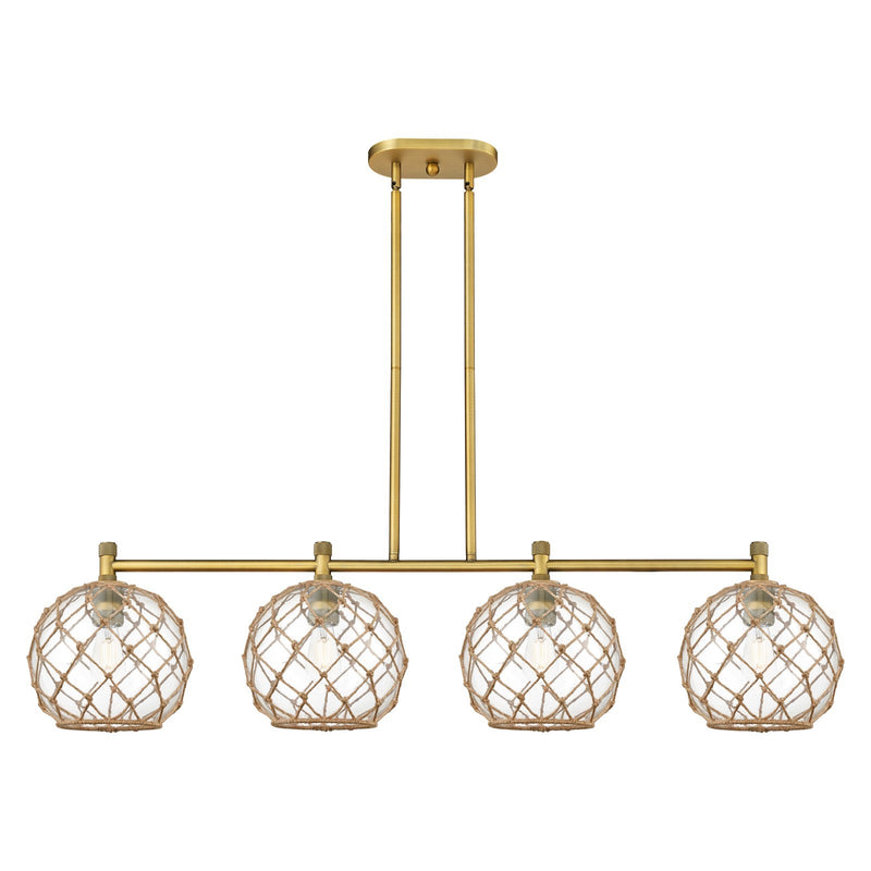 Innovations Farmhouse Rope 50in 4-Light Island Light | Industrial Brushed Brass and Clear Glass with Brown Rope | Kitchen | Model 434-4I-BB-G122-10RB