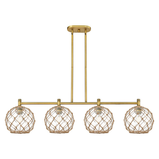 Innovations Farmhouse Rope 50in 4-Light Island Light | Industrial Brushed Brass and Clear Glass with Brown Rope | Kitchen | Model 434-4I-BB-G122-10RB