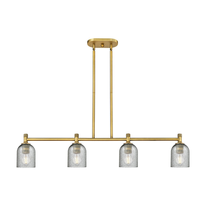 Innovations Caledonia 45in 4-Light Island Light | Industrial Brushed Brass and Charcoal Glass | Kitchen Island & Dining Room | Model 434-4I-BB-G257