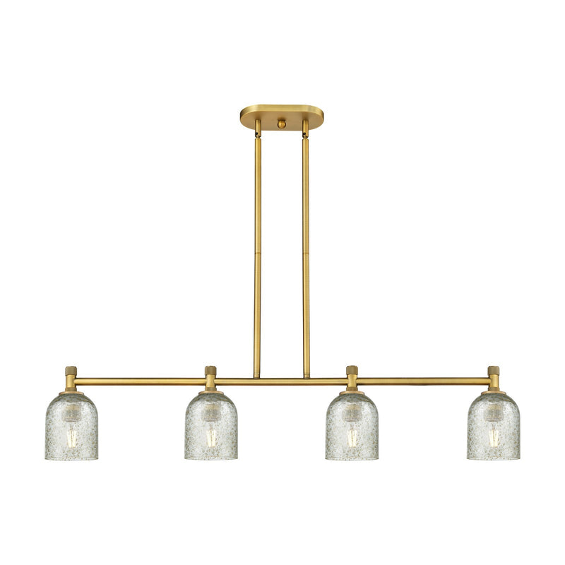 Innovations Caledonia 45in 4-Light Island Light | Industrial Brushed Brass and Mica Glass | Kitchen Island & Dining Room | Model 434-4I-BB-G259