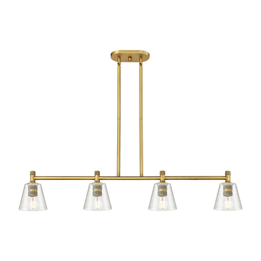Innovations Caton 46in 4-Light Island | Industrial Brushed Brass and Frosted Glass | Kitchen Island & Dining Room | Model 434-4I-BB-G454