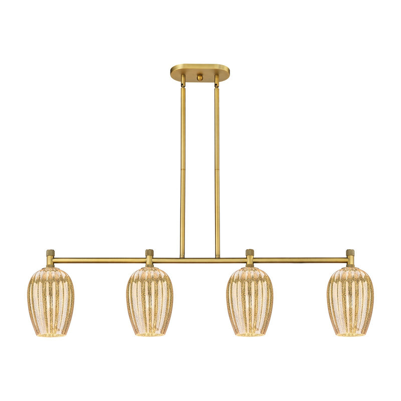 Innovations Preston Flute 46in 4-Light Island | Industrial Brushed Brass and Mercury Glass | Kitchen Island & Dining Room | Model 434-4I-BB-G457-6ME