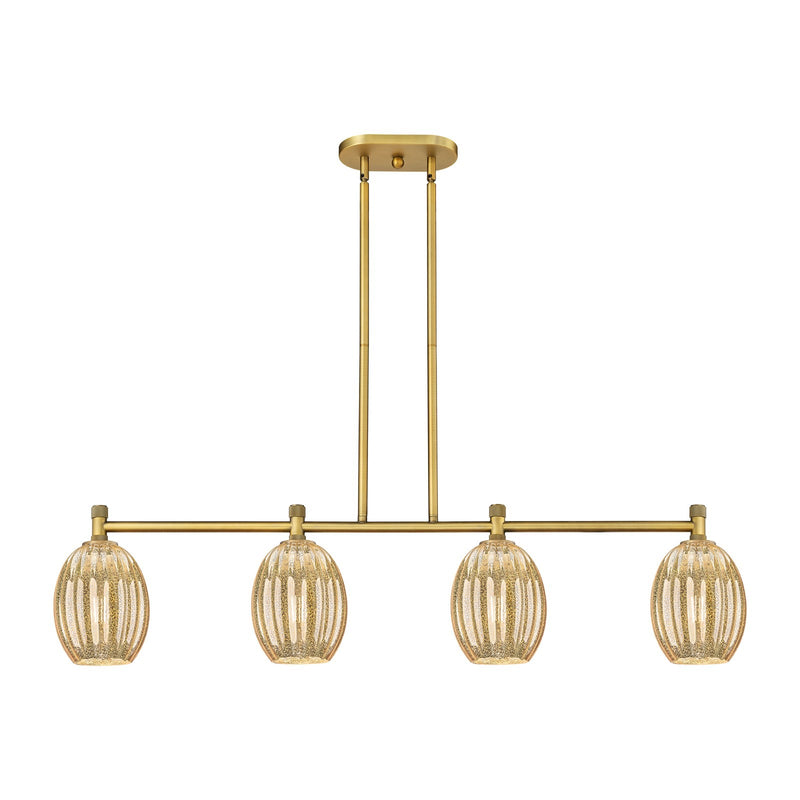 Innovations Preston Bulb 46.5in 4-Light Island Light | Industrial Brushed Brass and Mercury Glass | Kitchen Island | Model 434-4I-BB-G459-6ME