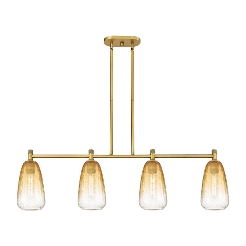 Innovations Brookhaven Almond 46.25in 4-Light Island Light | Industrial Brushed Brass and Amber Glass | Kitchen Island | Model 434-4I-BB-G480-6AM