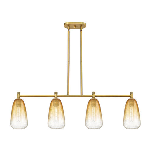 Innovations Brookhaven Almond 46.25in 4-Light Island Light | Industrial Brushed Brass and Amber Glass | Kitchen Island | Model 434-4I-BB-G480-6AM