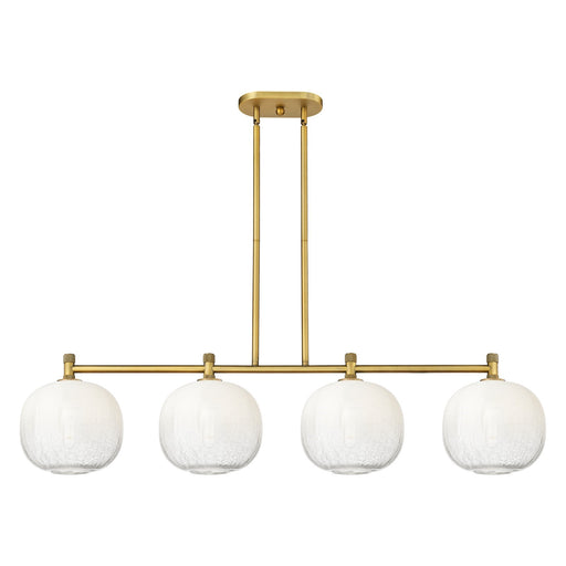 Innovations Brookhaven Sphere 50.75in 4-Light Island Light | Industrial Brushed Brass and Opal Glass | Kitchen Island | Model 434-4I-BB-G481-10OP