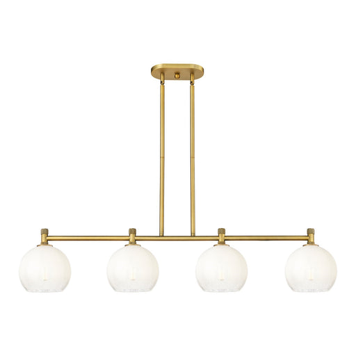 Innovations Brookhaven Globe 48in 4-Light Island Light | Industrial Brushed Brass and Opal Glass | Kitchen Island & Dining | Model 434-4I-BB-G483-8OP