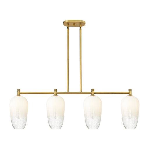 Innovations Brookhaven Flute 47in 4-Light Island | Industrial Brushed Brass and Opal Glass | Kitchen Island & Dining Room | Model 434-4I-BB-G484-7OP