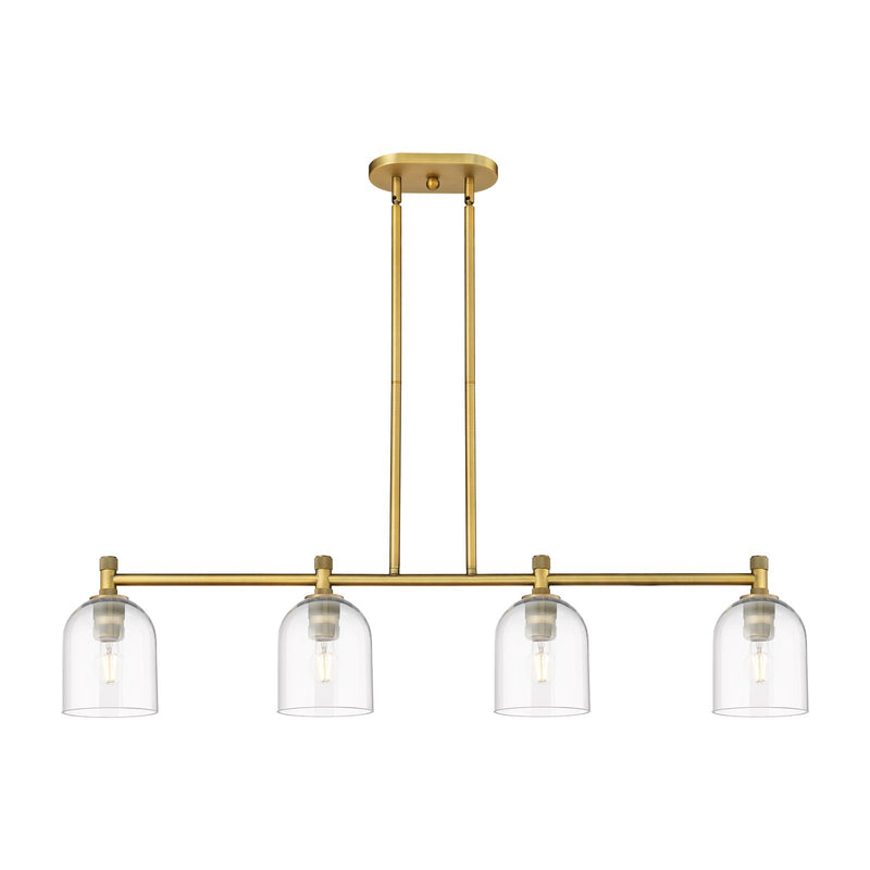 Innovations Bella 46in 4-Light Island | Industrial Brushed Brass and Clear Glass | Kitchen Island & Dining Room | Model 434-4I-BB-G558-6CL