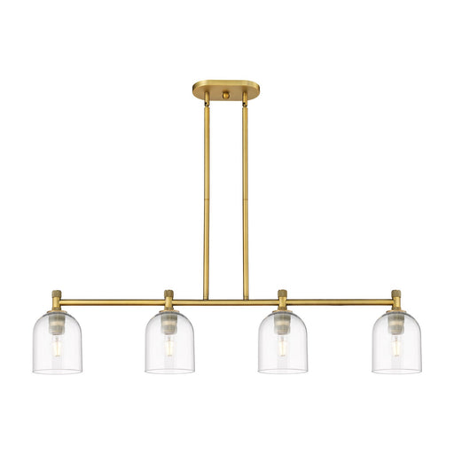 Innovations Bella 46in 4-Light Island | Industrial Brushed Brass and Clear Glass | Kitchen Island & Dining Room | Model 434-4I-BB-G558-6CL