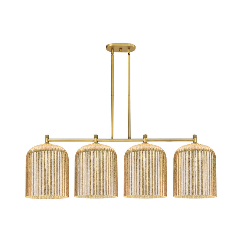 Innovations Crown Point 52in 4-Light Island | Industrial Brushed Brass and Mercury Glass | Kitchen Island & Dining Room | Model 434-4I-BB-G559-12ME