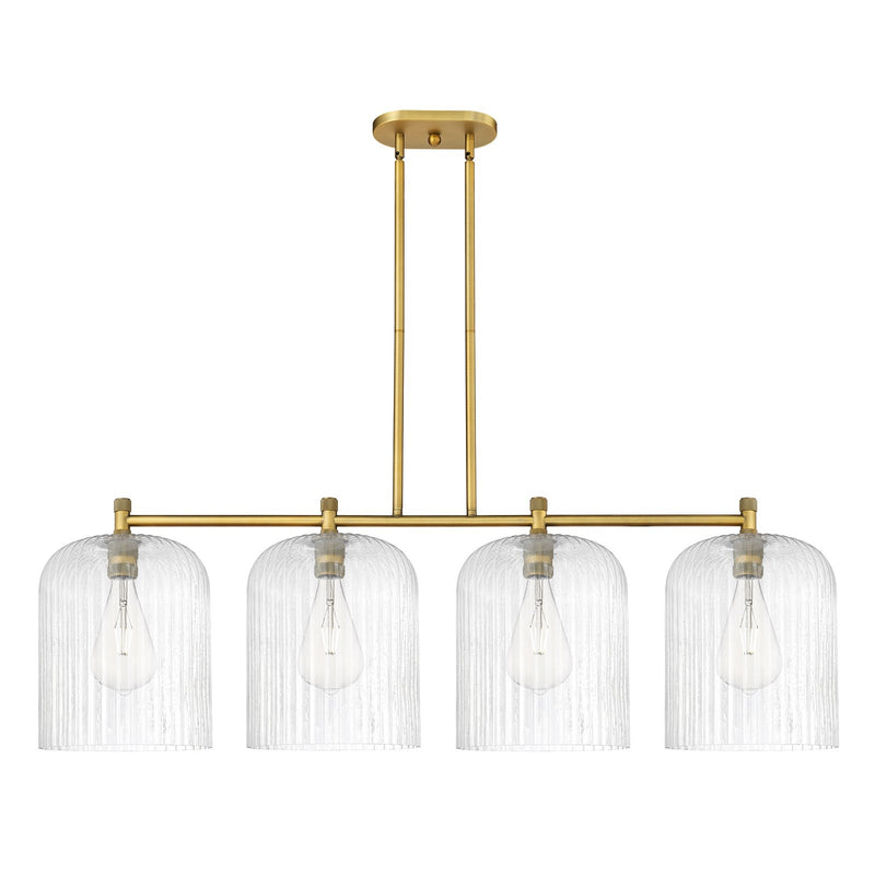 Innovations Crown Point 52in 4-Light Island | Industrial Brushed Brass and Seedy Glass | Kitchen Island & Dining Room | Model 434-4I-BB-G559-12SDY