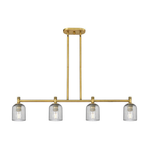 Innovations Crown Point 45in 4-Light Island Light | Industrial Brushed Brass and Light Smoke Glass | Kitchen Island | Model 434-4I-BB-G559-5SM