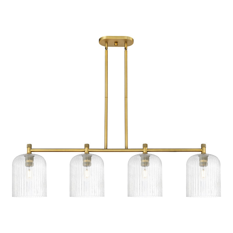 Innovations Crown Point 48in 4-Light Island Light | Industrial Brushed Brass and Seedy Glass | Kitchen Island & Dining | Model 434-4I-BB-G559-8SDY