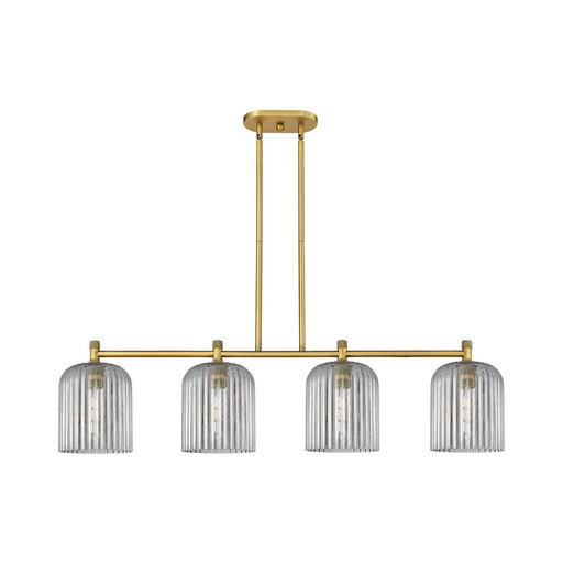 Innovations Crown Point 48in 4-Light Island Light | Industrial Brushed Brass and Light Smoke Glass | Kitchen Island | Model 434-4I-BB-G559-8SM