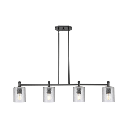 Innovations Cobbleskill 45in 4-Light Island | Industrial Matte Black and Clear Glass | Kitchen Island & Dining Room | Model 434-4I-BK-G112