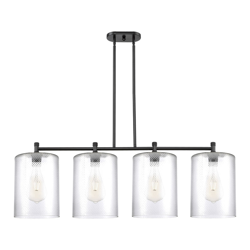 Innovations Cobbleskill 49in 4-Light Island | Industrial Matte Black and Clear Glass | Kitchen Island & Dining Room | Model 434-4I-BK-G112-L